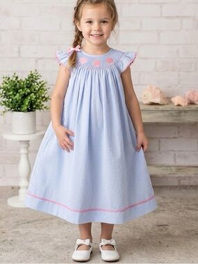 Southern Sunshine Kids Embroidered Seashell Summer Dress